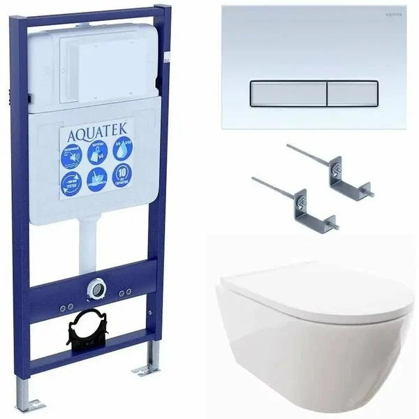 Комплект инсталляция с унитазом Aquatek Поларисс сиденьем Standard INS-0000012+унитаз Поларис AQ0700-00 с сиденьем soft-close+ крепеж KKI-0000002 +кла