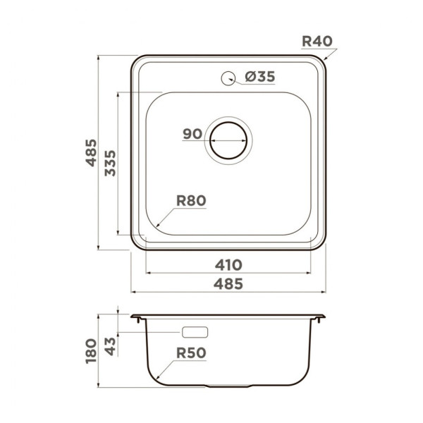 Мойки врезные Omoikiri Notoro 48-SI 48,5x48,5 silver matt (4997437)