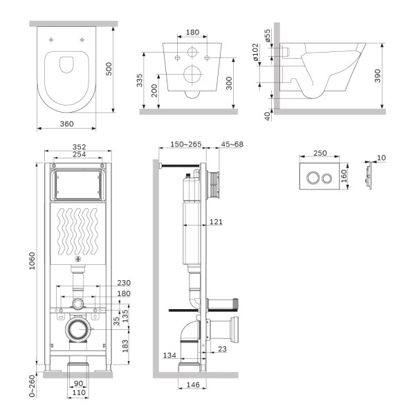 Комплект инсталляция с унитазом AM.PM ErgoFit с клав L белый глянц с подвесным унитазом X-Joy Aquaspin (IS110101.851900)