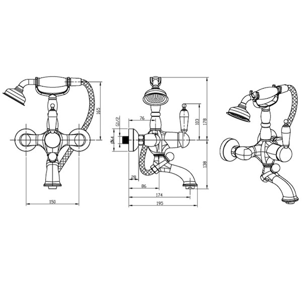 Смеситель для ванны и душа Boheme Medici Ripresa с душевым гарнитуром бронзовый (303)