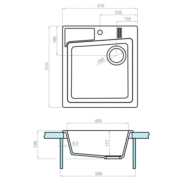 Мойка для кухни врезная Aquaton Парма 470x510x190 шампань (1.A713.0.32P.M29.0)