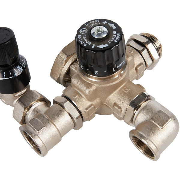 Модуль подмешивающий с термостатическим клапаном и байпасом (без насоса) Stout (SDG-0120-002000)