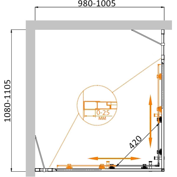 Душевой уголок Cezares Molveno 110x100x195 стекло прозрачное, профиль хром (MOLVENO-AH-22-110/100-C-Cr-IV)