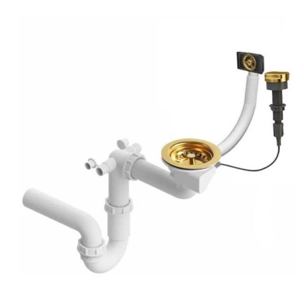 Сифон для мойки с переливом одинарный золото (BR-001-AU)