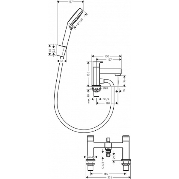 Смеситель на борт ванны Hansgrohe Vernis Shape хром (71462000)