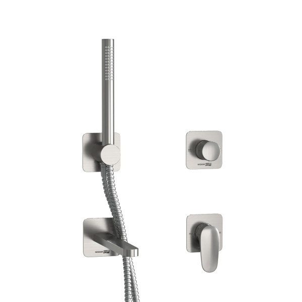 Смеситель для ванны и душа встраиваемый для ванны с лейкой и изливом WasserKRAFT никель (A1451.272.274.275.100.276)