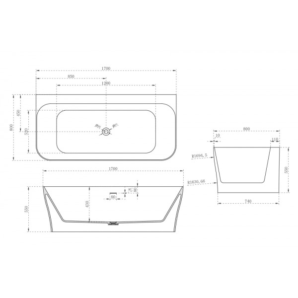 Ванна из искусственного камня Abber Stein 170x80 белая матовая (AS9616)