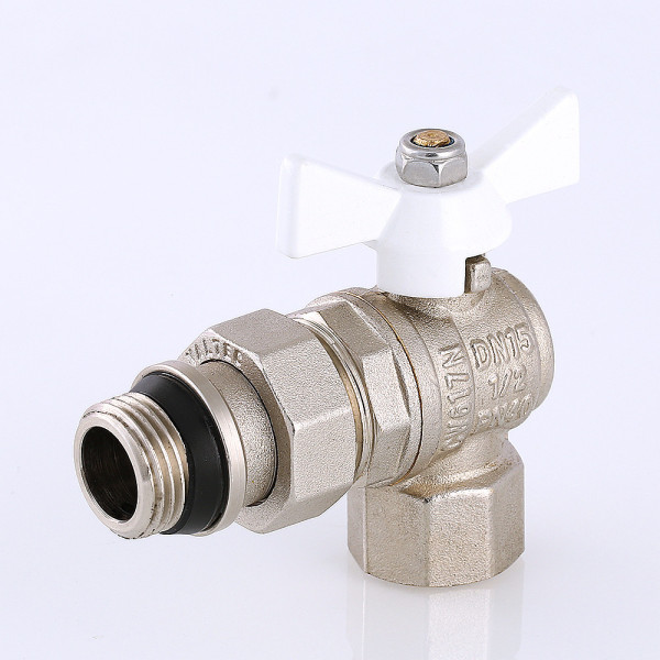 Кран угловой 1/2" шаровый со сгоном Valtec Base (белая бабочка, o-ring) VT.228.NRW.04
