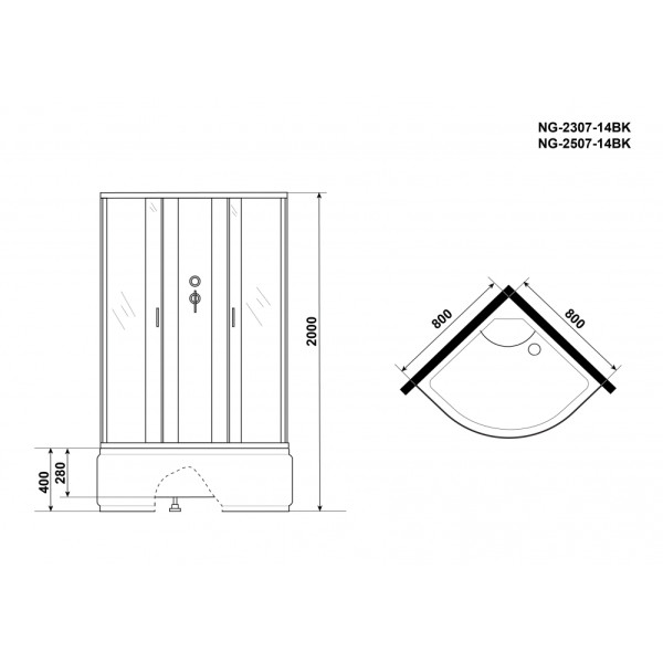 Душевая кабина Classic 80x80 стекло тонированное, профиль хром матовый (NG-2507-14BK)