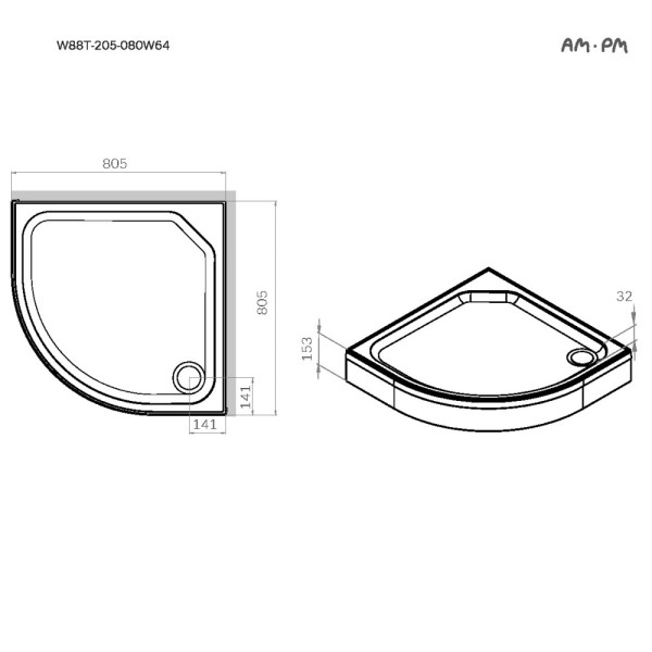 Душевой поддон AM.PM X-Joy 80x80 белый (W88T-205-080W64)