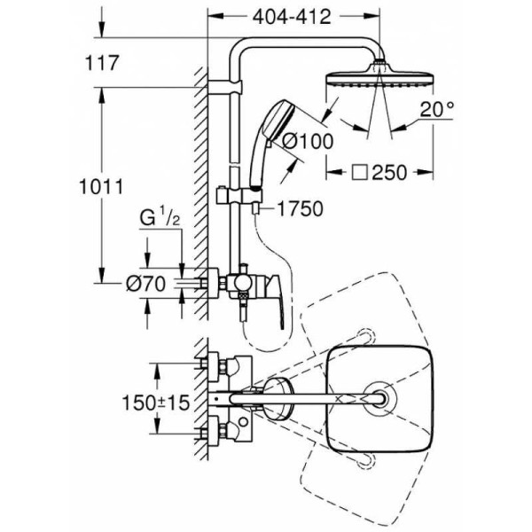 Душевая система Grohe New Tempesta Cosmopolitan System хром (26692000)