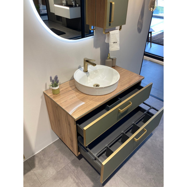 Тумба подвесная Orka Salerno 760x500x520 зеленый матовый, светлое дерево (3008779)