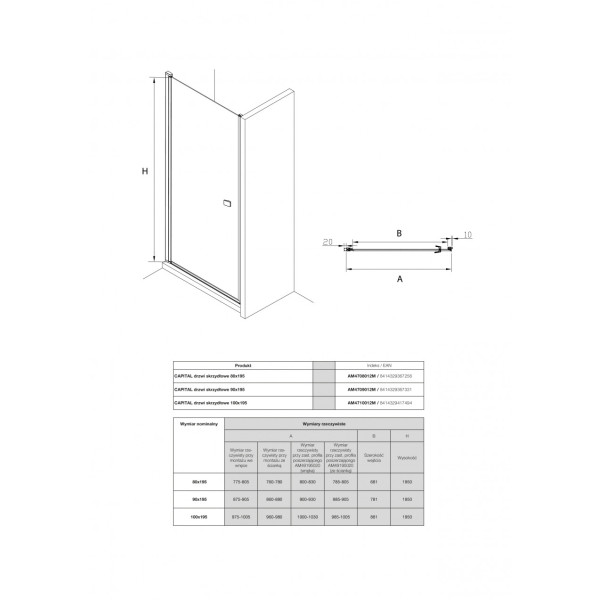 Душевая дверь Roca Capital 90x195 стекло прозрачное, профиль хром (7.M470.9.012.M)