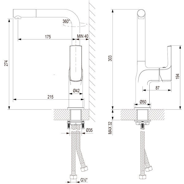 Смеситель для кухни lemark Ursus черный (LM7205BL)