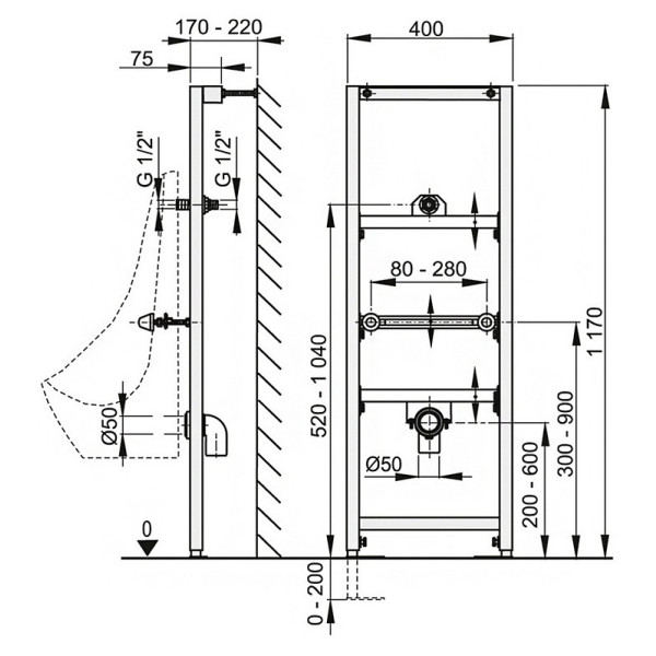 Инсталляция для писсуара AlcaPlast (A107/1120)