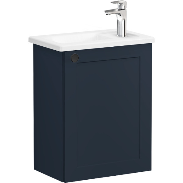 ТУмба подвесная Vitra Root Classic 45 см с квадратной раковиной, с дверцей, матовый темно-синий, правосторонняя (68615)