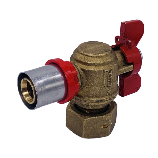 Кран шаровый угловой с накидной гайкой Tiemme 20x3/4"В пресс (латунь) (1680019) Кран шаровый угловой с накидной гайкой Tiemme 20x3/4"В пресс (латунь) (1680019)