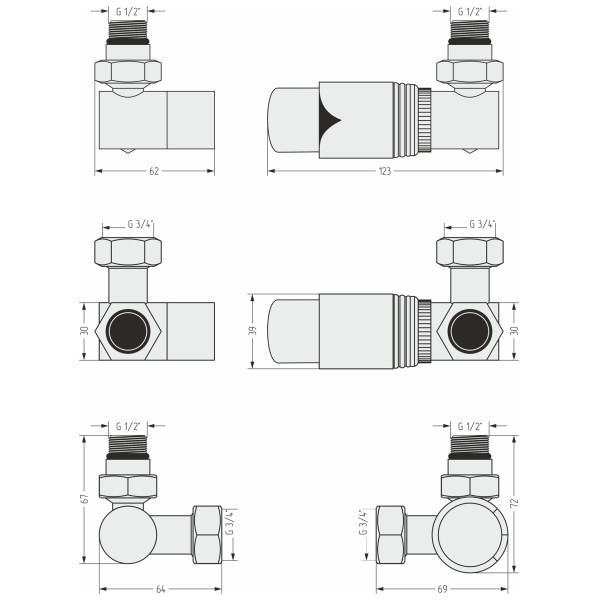 Терморегулятор автоматический Сунержа 3D 1/2"Нx3/4"НГ набор золото (03-1422-0001)