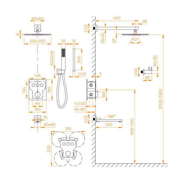 Душевая система скрытого монтажа RGW SP-371 (511408371-01)