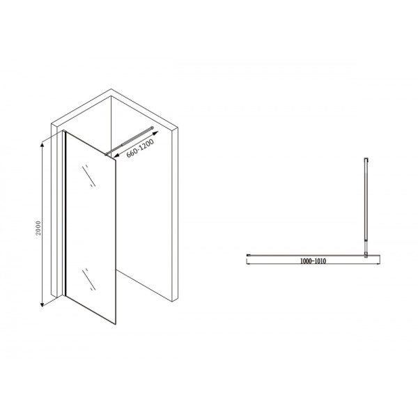 Душевая стенка Abber Immer Offen 100x200 стекло прозрачное, профиль черный (AG61100B8)