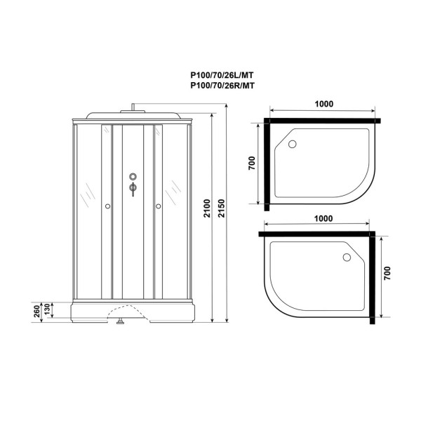 Душевая кабина Promo 70x100 стекло матовое, профиль белый (P100/70/26L/MT)