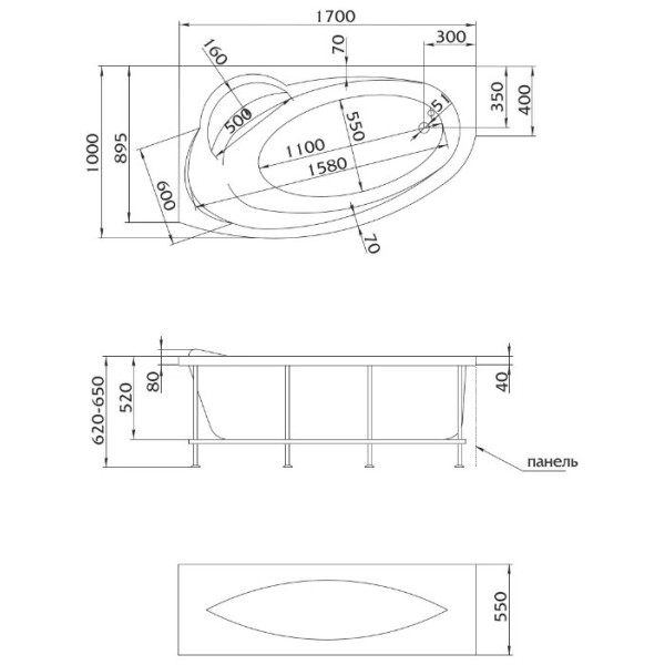 Ванна акриловая 1Marka Julianna 170x100 правосторонняя белая (01дж1710п)