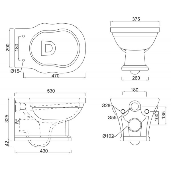 Унитаз подвесной Belbagno Boheme (BB115CH) безободковый