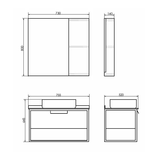 Тумба подвесная с раковиной Comforty Кёльн 750x522x645 дуб темный/черный (00004149065)