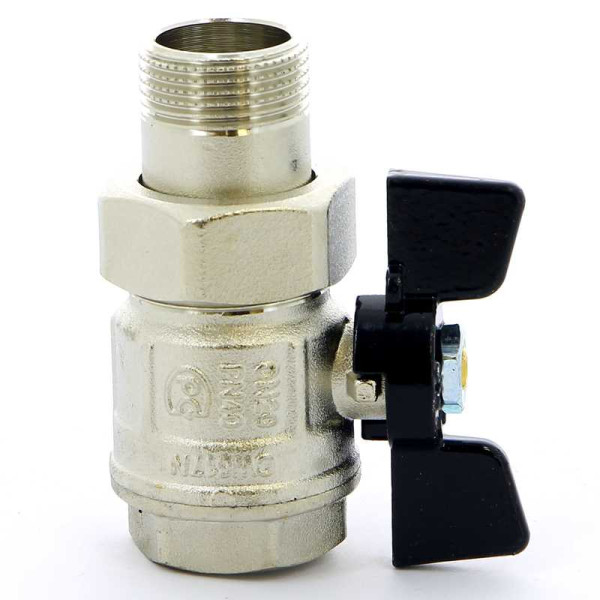 Кран Bugatti 3/4" шаровый со сгоном New Jersey 922 (черная бабочка) (09220005) Кран Bugatti 3/4" шаровый со сгоном New Jersey 922 (черная бабочка) (09220005)