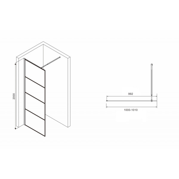 Душевая стенка Abber Immer Offen 100x200 стекло прозрачное, профиль черный (AG65100B)