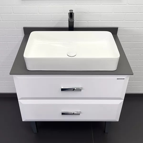 Тумба подвесная с раковиной Comforty Империя 800x520x890 белый глянцевый/графит (00-00014817)