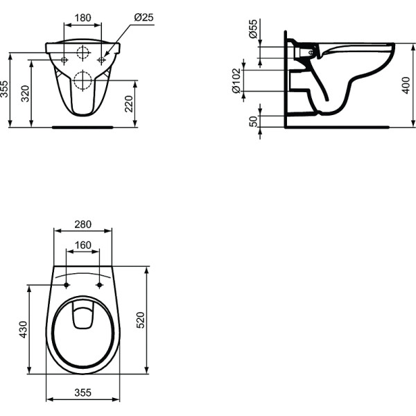 Инсталляция Ideal Standard ProSys Eco Frame M с унитазом Eurovit Rimless Cut Rimless c сиденьем микролифт (W660101)