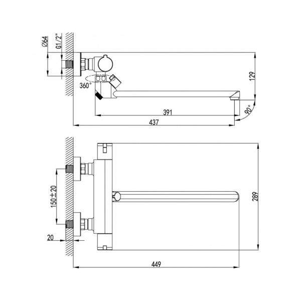 Смеситель термостатический для ванны и душа Lemark Yeti (LM7834C)