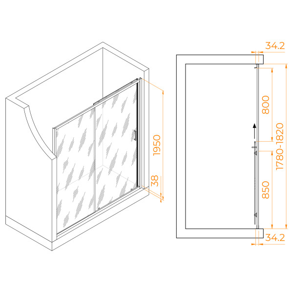 Душевая дверь RGW PA-14Gr 180x195 стекло прозрачное, профиль серый (41081418-110)