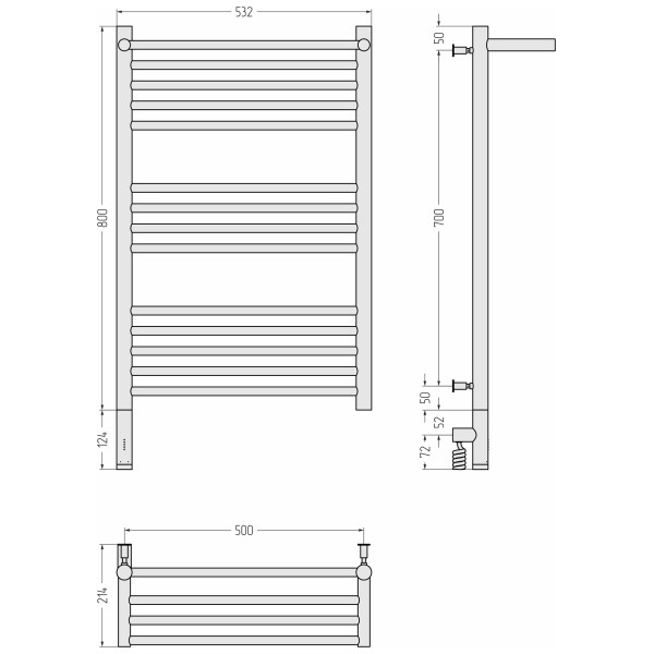 Полотенцесушитель электрический Сунержа Богема 3.0 800x500 с полочкой провод слева матовый чёрный (31-5806-8050)