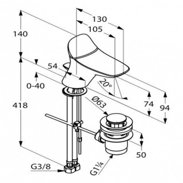 Смеситель для раковины Kludi Ambienta хром, донный клапан (530290575) Смеситель для раковины Kludi Ambienta хром, донный клапан (530290575)