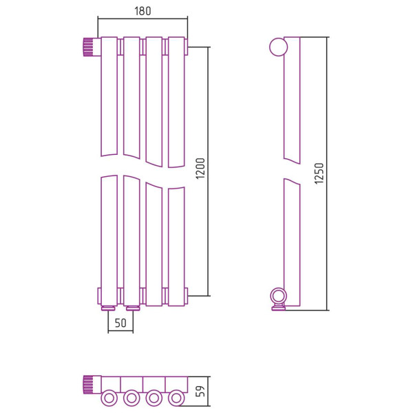 Дизайн-радиатор Сунержа Эстет-0 EU50 левый 1200*180 4 секции золотой (03-0320-1204)