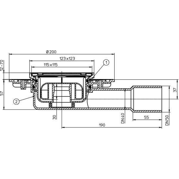 Трап горизонтальный Hutterer & Lechner GmbH 115x115 мм DN 40/50 сухой, решетка нержавеющая сталь (HL 90Pr)