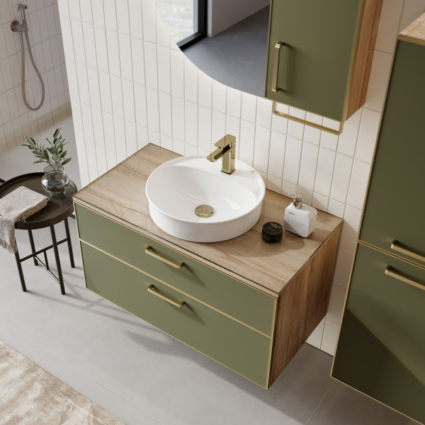 Тумба подвесная Orka Salerno 760x500x520 зеленый матовый, светлое дерево (3008779)