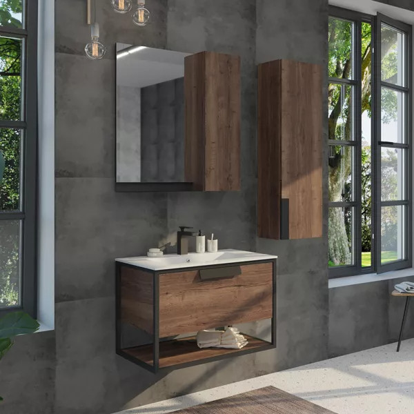 Тумба подвесная с раковиной Comforty Бонн 750x465x520 дуб темный (00-00006487)