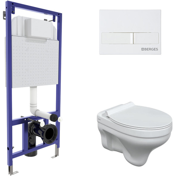 Комплект инсталляция с унитазом Berges Novum c с кнопкой белая L1, унитаз ALBIT S, сидение Top Slim SO (042436)
