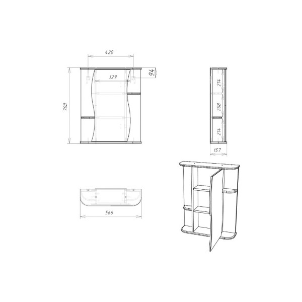 Шкаф зеркальный Домино Айсберг Волна 2-55 правый (DA1039HZ) Шкаф зеркальный Домино Айсберг Волна 2-55 правый (DA1039HZ)
