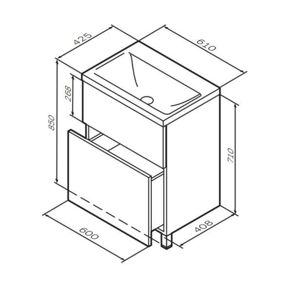 Тумба напольная AM.PM Gem 60x80 2 ящика, орех (M90FSX0602HF)