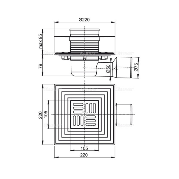 Трап сливной AlcaPlast 150*105/50/75 мм. (APV3344)