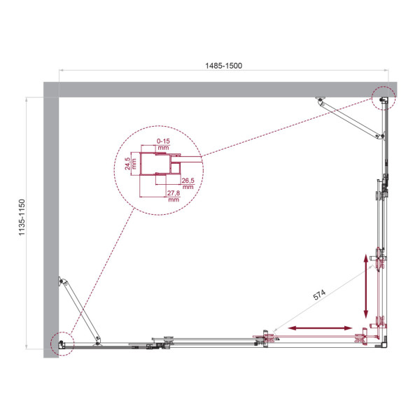 Душевой уголок BelBagno Luce 150x1150x195 стекло прозрачное, профиль хром (LUCE-AH-22-150/115-C-Cr)