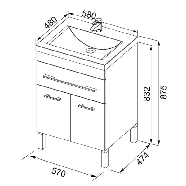 Тумба напольная Aquanet Верона 58 474х570х832 1 ящик, 2 двери, белая (182507) Тумба напольная Aquanet Верона 58 474х570х832 1 ящик, 2 двери, белая (182507)