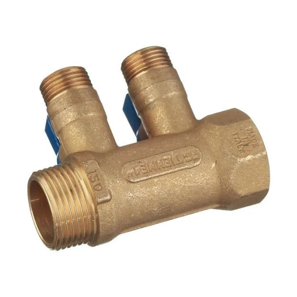 Коллектор 2 отв. с шар. клапанами Tiemme 1"*1/2"(16) (латунь) синие ручки (1820042) Коллектор 2 отв. с шар. клапанами Tiemme 1"*1/2"(16) (латунь) синие ручки (1820042)