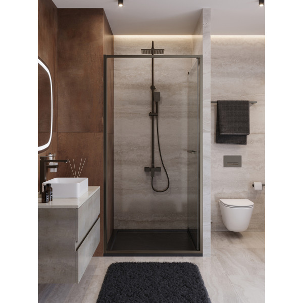 Душевая дверь Cezares Lux 100x195 стекло прозрачное, профиль оружейная сталь (LUX-B-FS-1-100-C-GM)