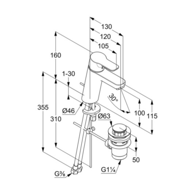 Смеситель для раковины Kludi Pure&Easy XL хром, донный клапан (372900565)