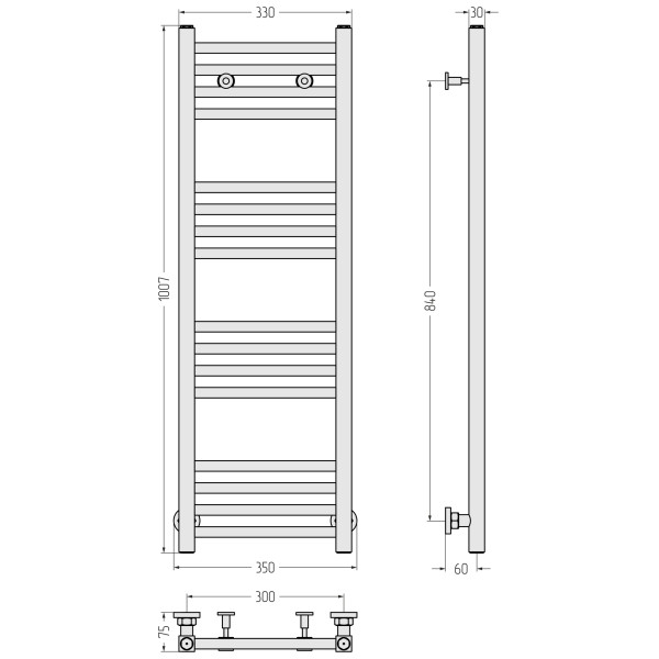 Полотенцесушитель водяной Сунержа Модус 1000x300 матовый черный (31-0250-1030)